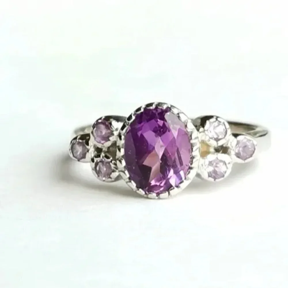 New Amethyst multi gemstone sterling silver ring size 7